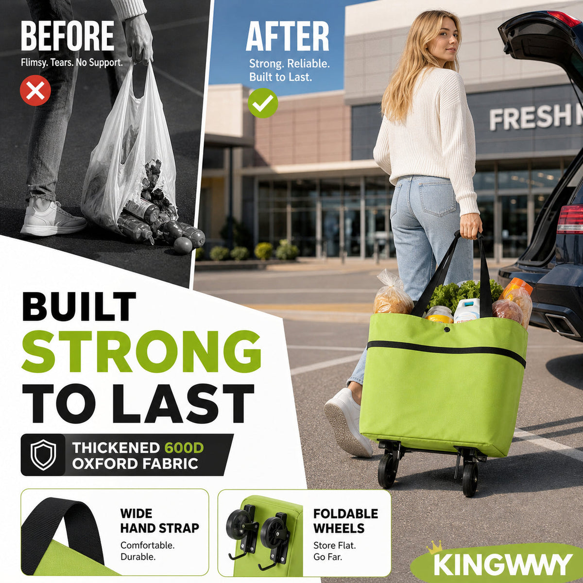 🔥 2 in 1 Foldable Shopping Cart 🎁