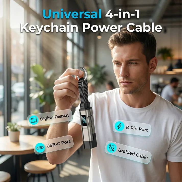 🔌 4-in-1 Charging Cable with Digital Display & Keychain