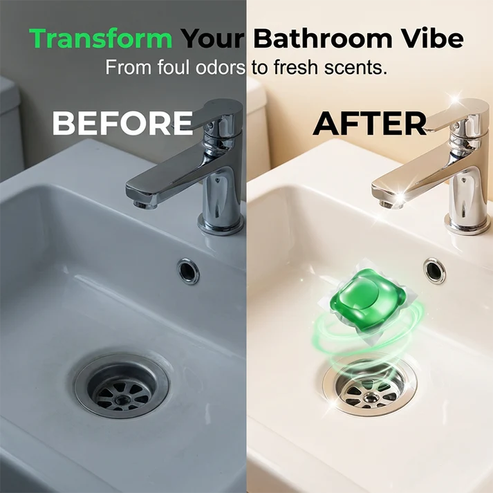 Drain Deodorizer Pods – Bio‑enzyme formula neutralizes smells at the source. Instant fresh scent, no harsh chemicals. Say goodbye to embarrassing odours.