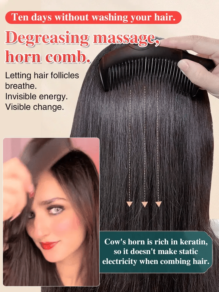 Ten days without washing hair] Oil removal massage cow horn comb