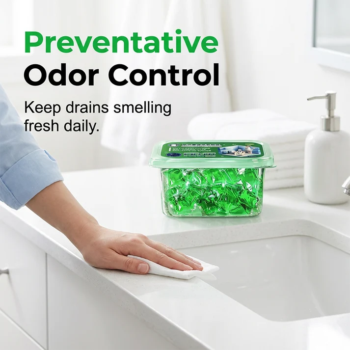 Drain Deodorizer Pods – Bio‑enzyme formula neutralizes smells at the source. Instant fresh scent, no harsh chemicals. Say goodbye to embarrassing odours.