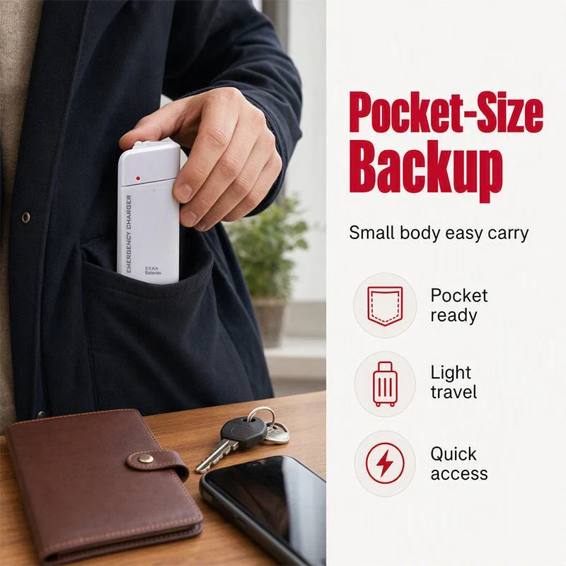 AA Battery Phone Charger – No outlet needed, compact & travel-ready